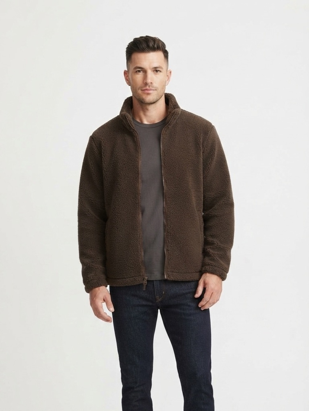 Men's Uniqlo Brown Fleece Full-Zip Jacket - Size Small